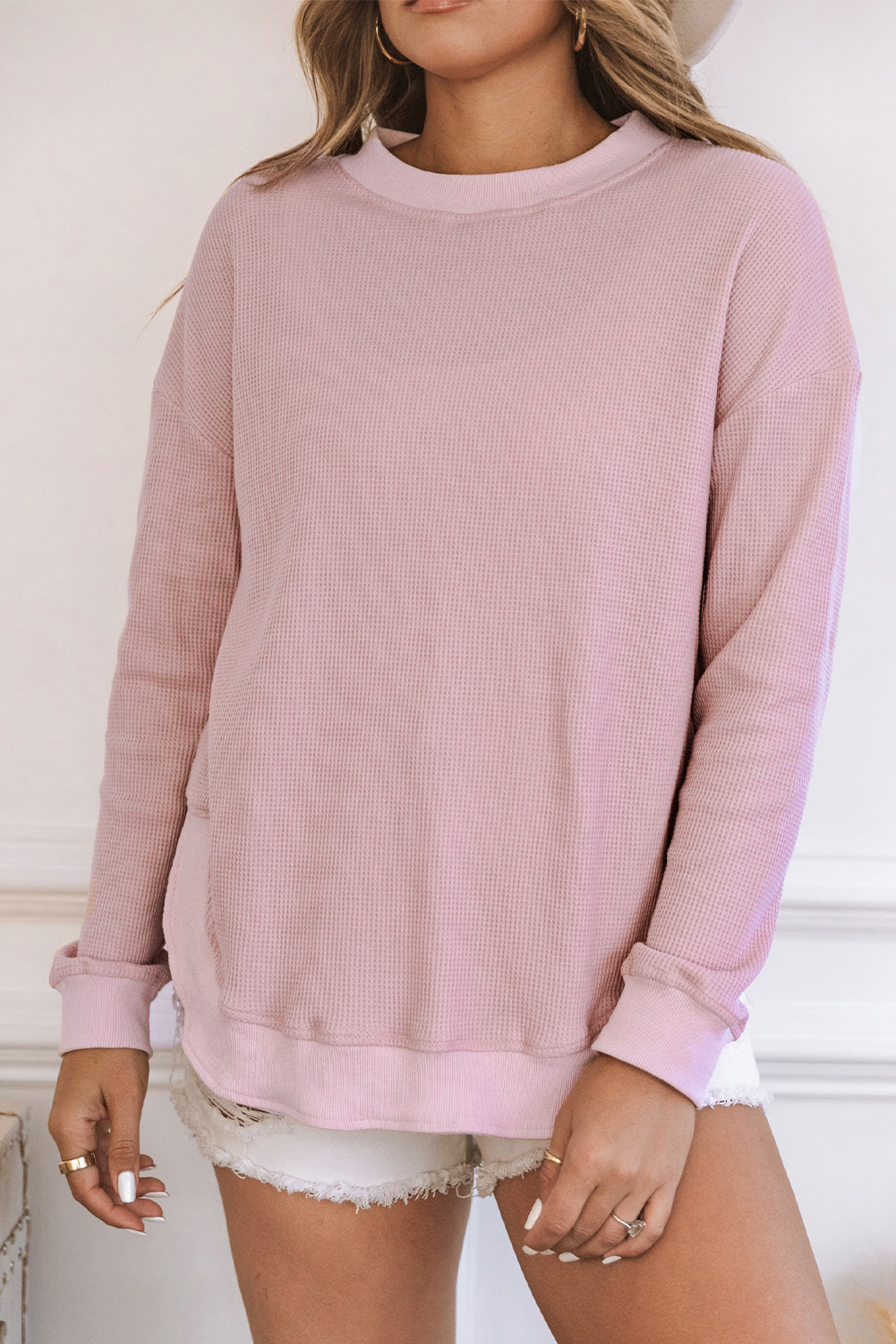 Women's Ribbed Fuzzy  Knitted Pink  Top main image 0