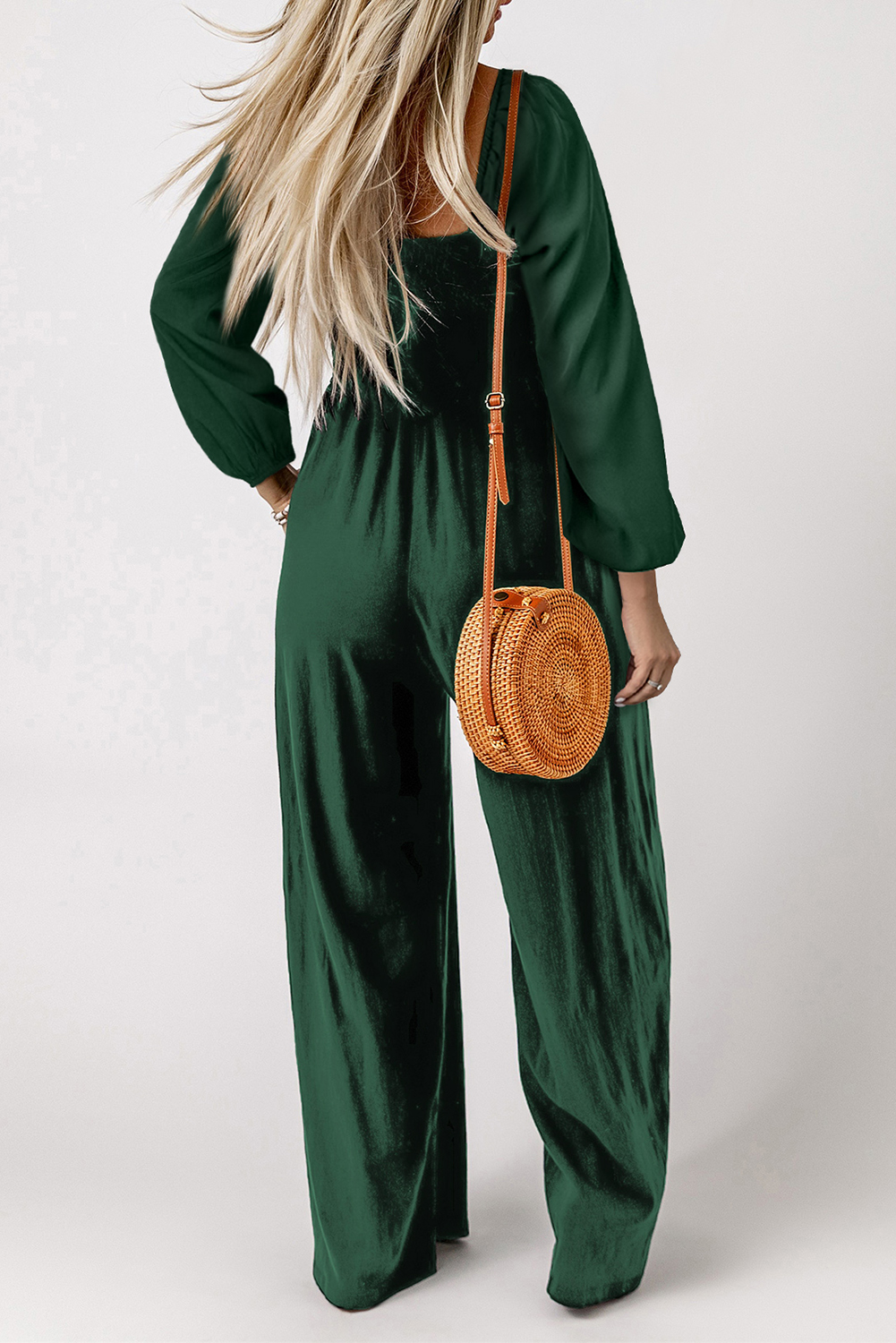 Smocked Long Flounce Sleeve Square Neck Jumpsuit