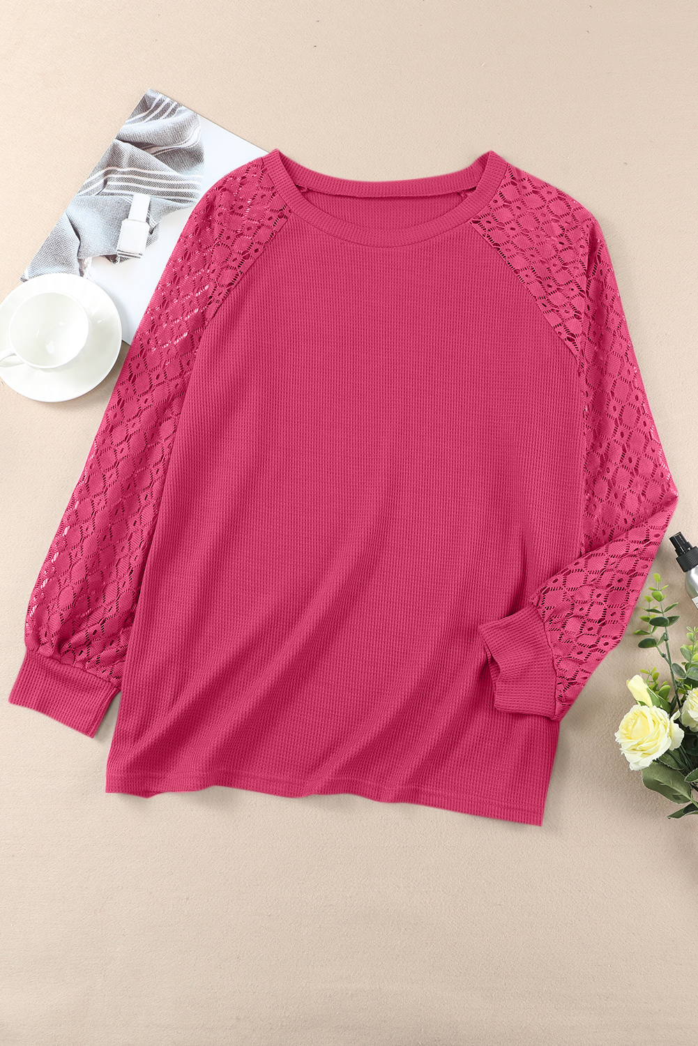 Mocha Stripe Color Blocked Eyelet Raglan Sleeve Hoodie Pullover Sweater