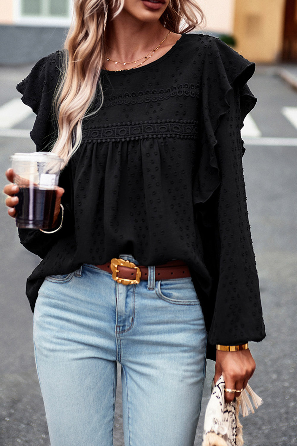 Long Sleeve Blouse in Black/Floral