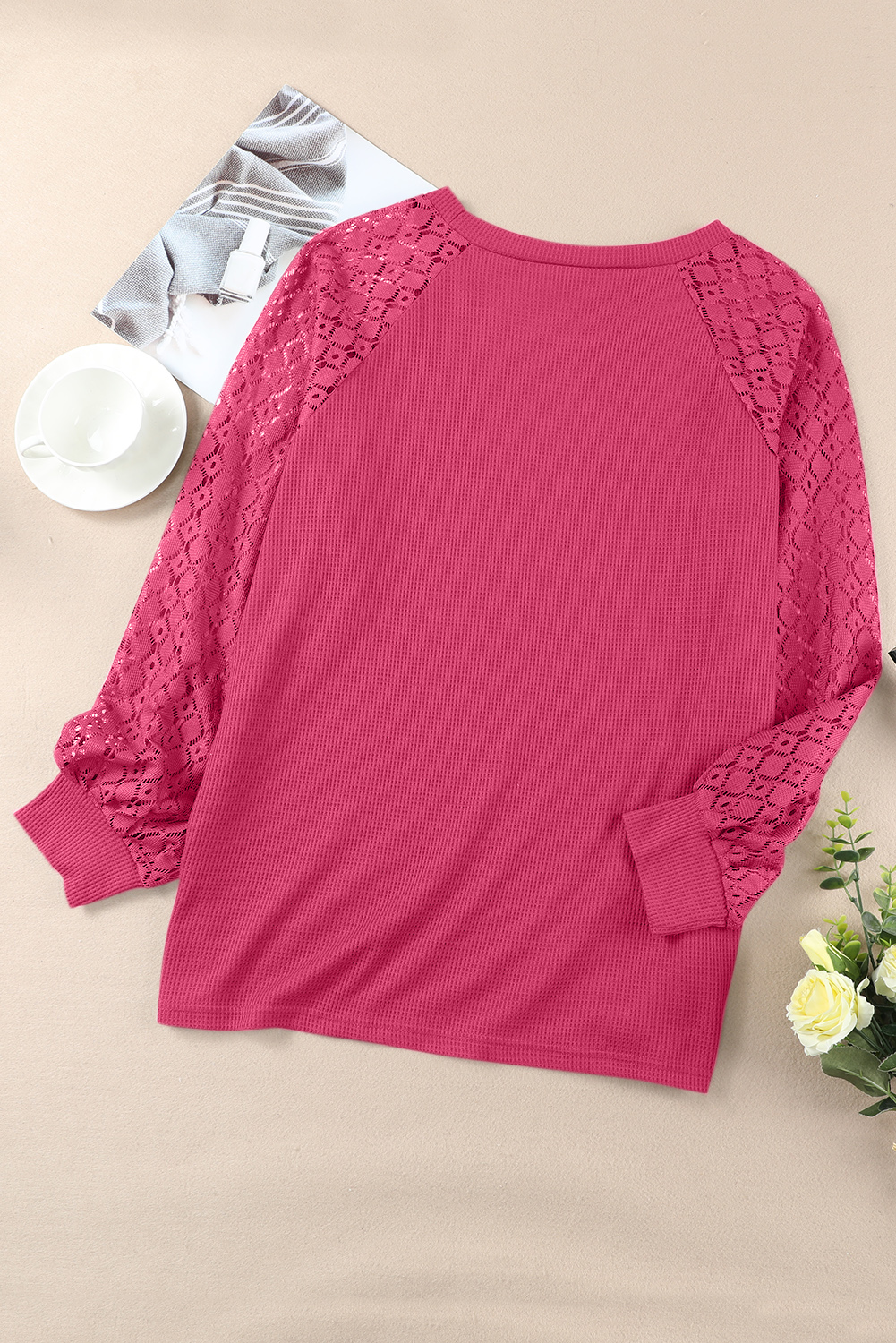 Threaded Pear Blue Stripe Floral Color Block Drop Shoulder Plus Size Pullover Top