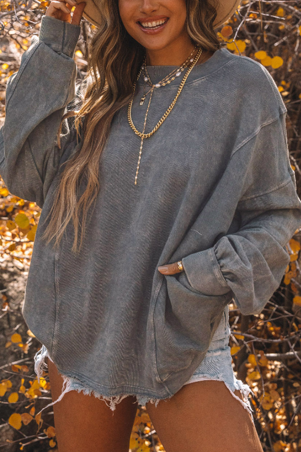 Exposed Seam V-Neck Zip Detail Sweatshirt main image 1