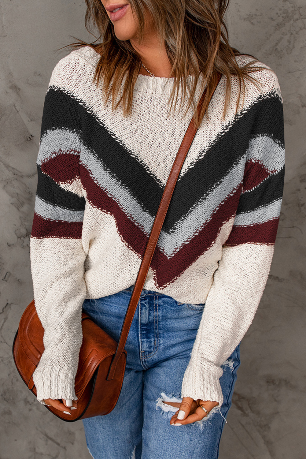 Chicory Coffee Contrast Color Exposed Seam Drop Shoulder Sweater