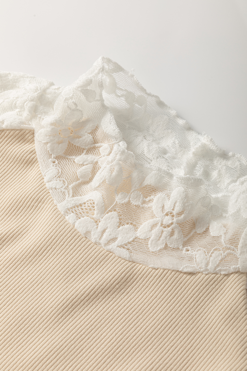 Beige Eyelet Lace Sleeve Top main image 0