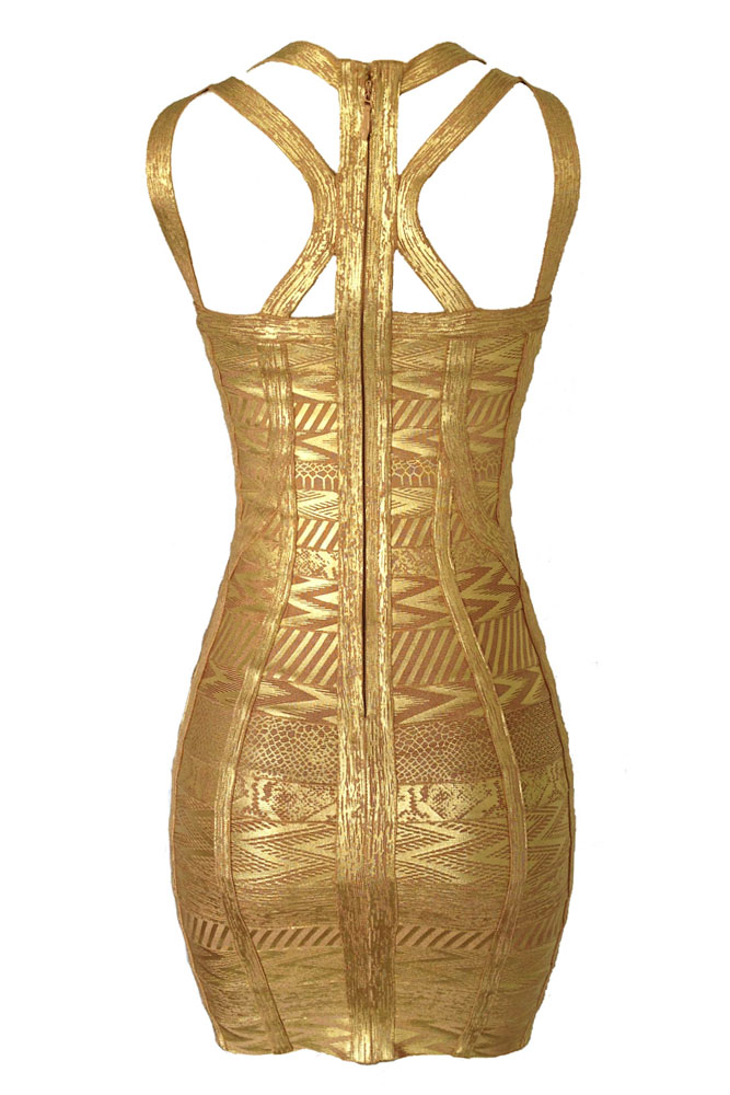 Women Bandage with gold straps Dress