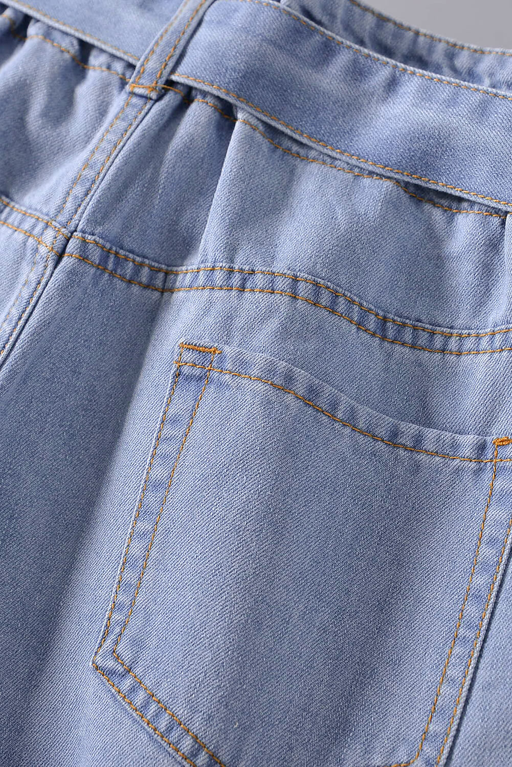 9.4 Light Blue Paper Bag Waist Denim Shorts Wholesale