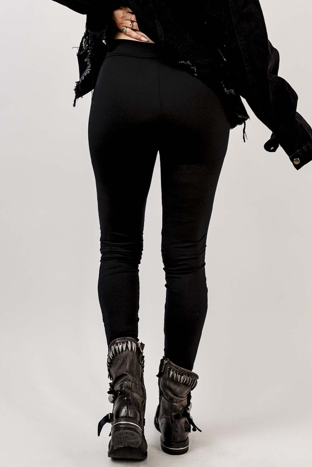 Women In Black Grommet Lace Up Front Leggings