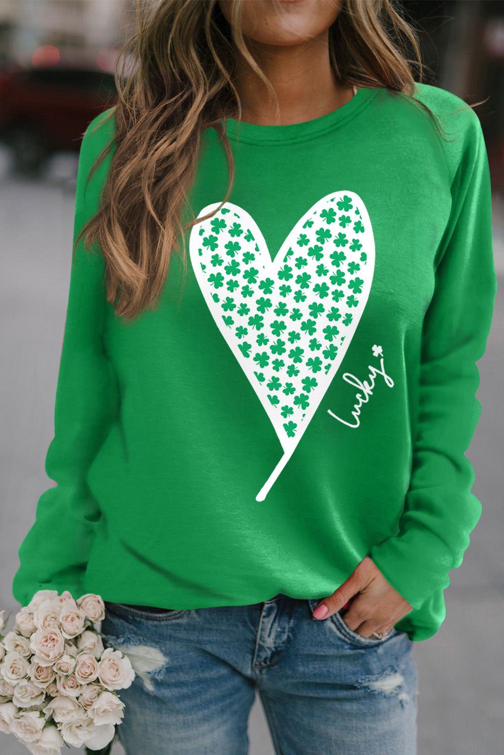 Sequin Lucky Clover Long Sleeve Sweatshirt main image 1