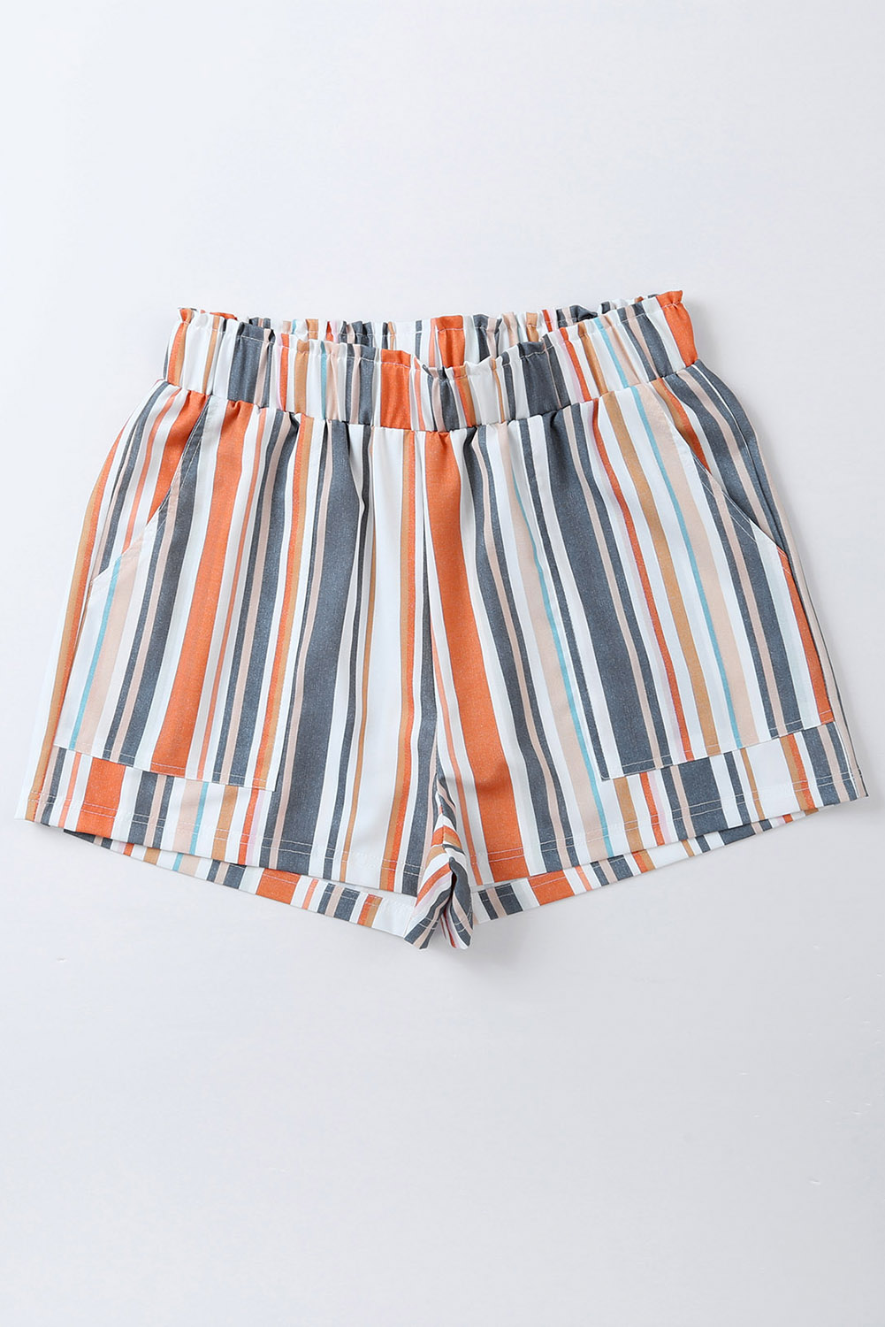 $4.4 Stripe Vintage Washed Elastic Frill Waist Casual Shorts