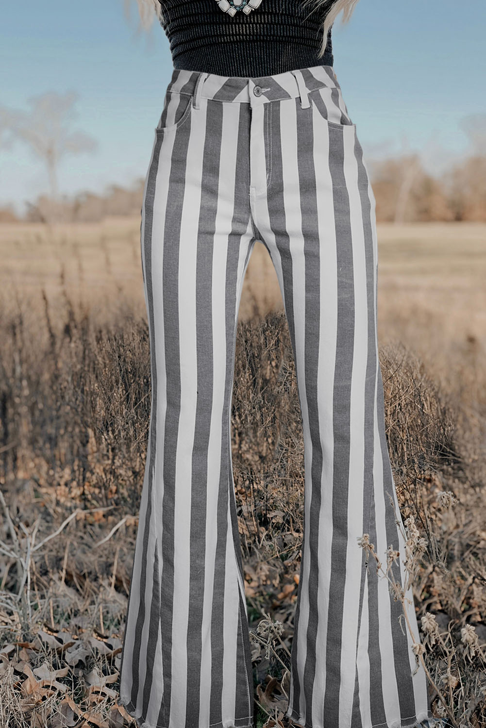 Western Striped Flare Jeans