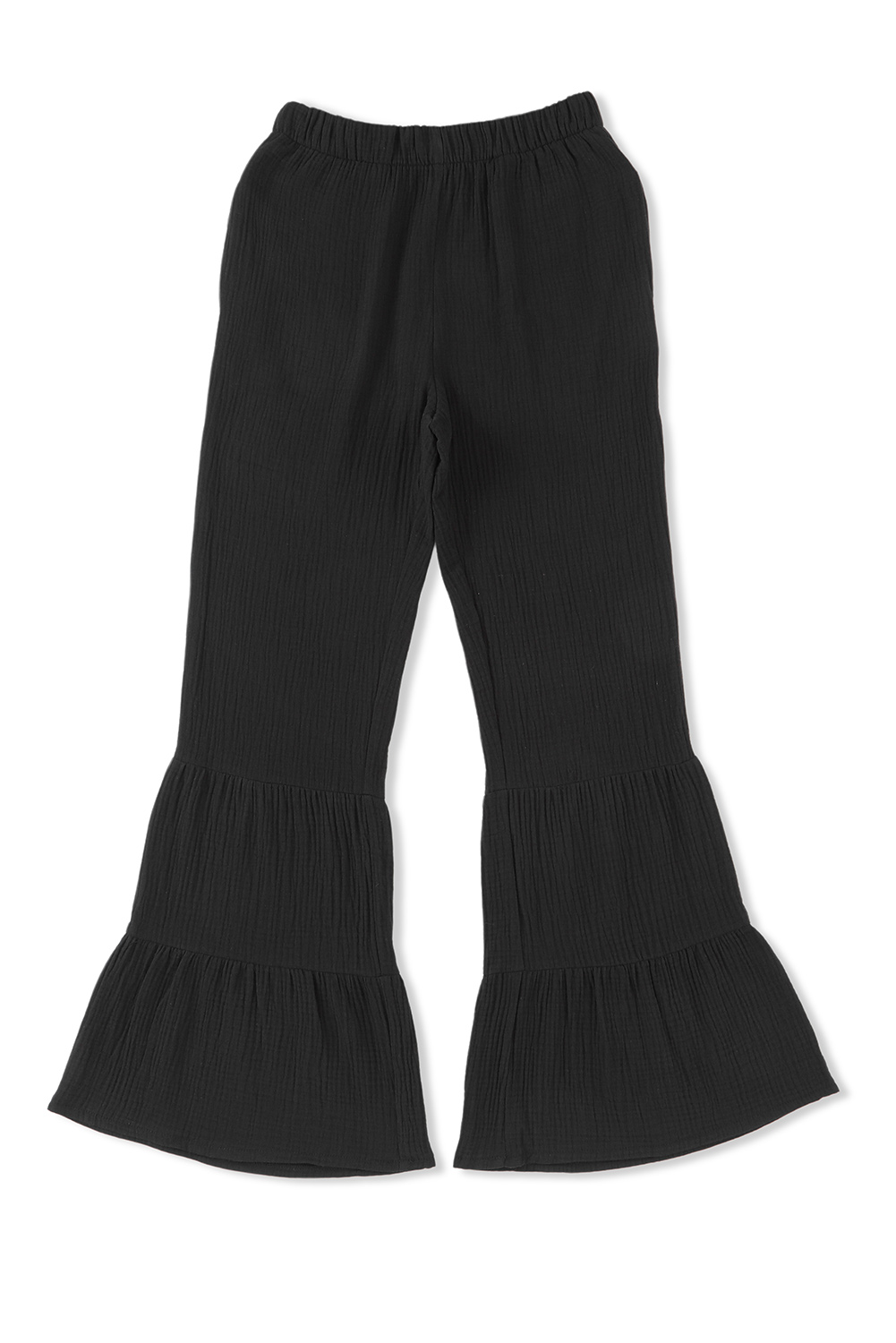 8.3 Black Textured High Waist Ruffled Bell Bottom Pants Wholesale