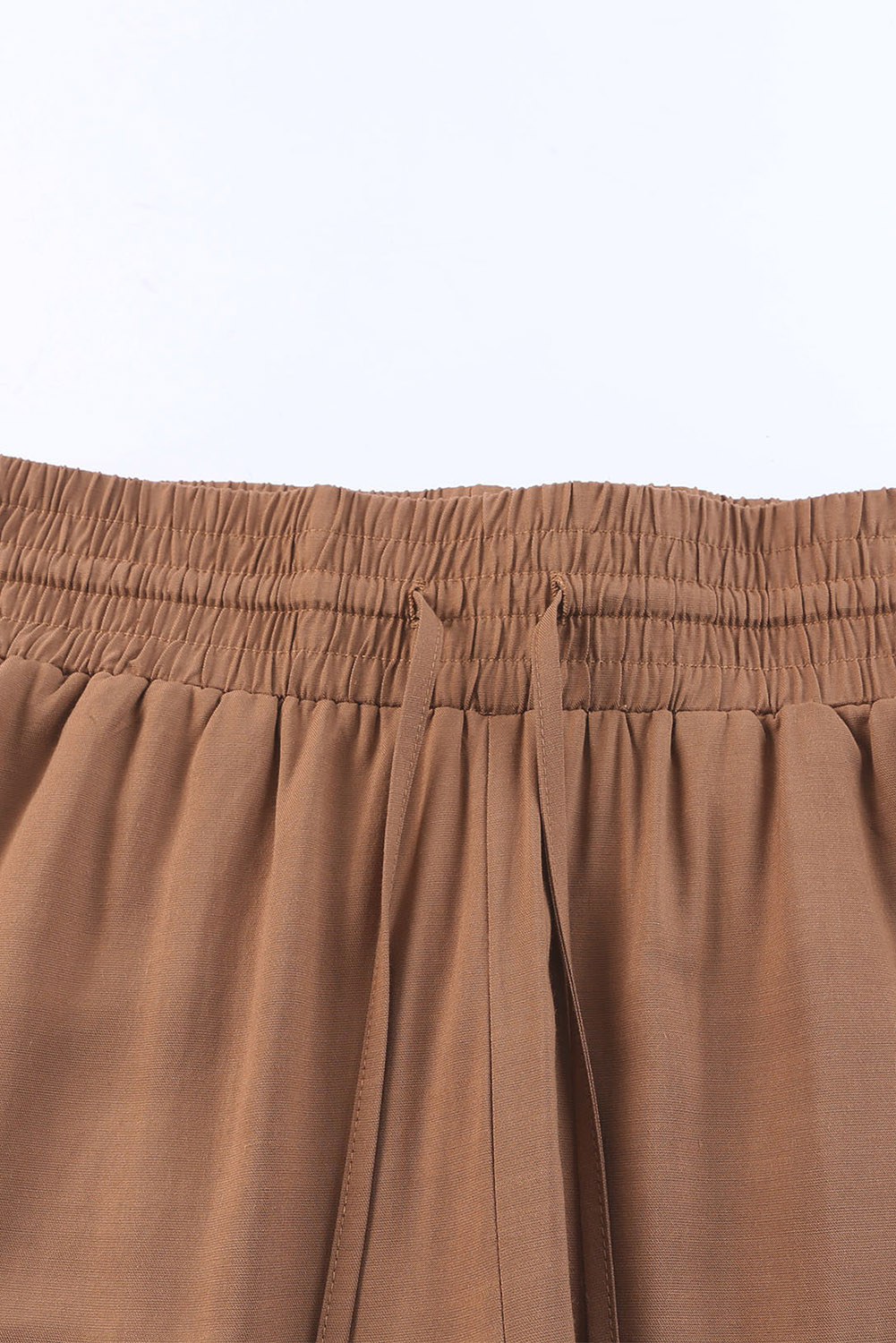 6 4 Brown Drawstring Elastic Waist Casual Wide Leg Pants Wholesale