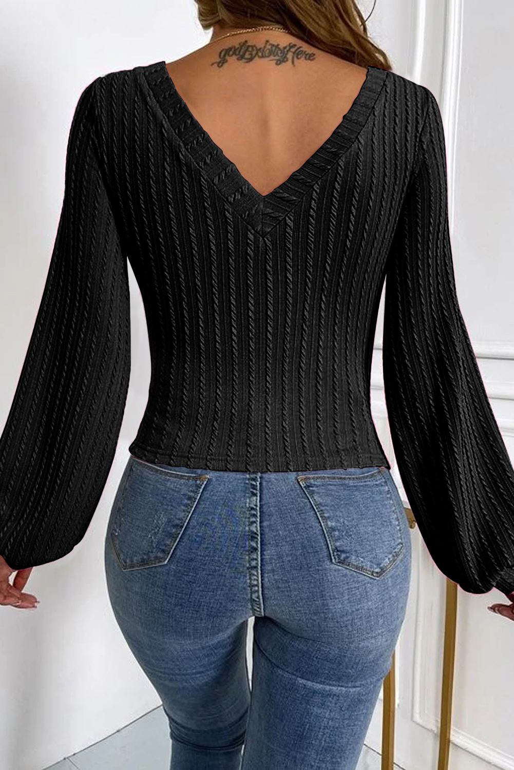 V-neck Lantern Sleeves Top_DI100306 main image 1