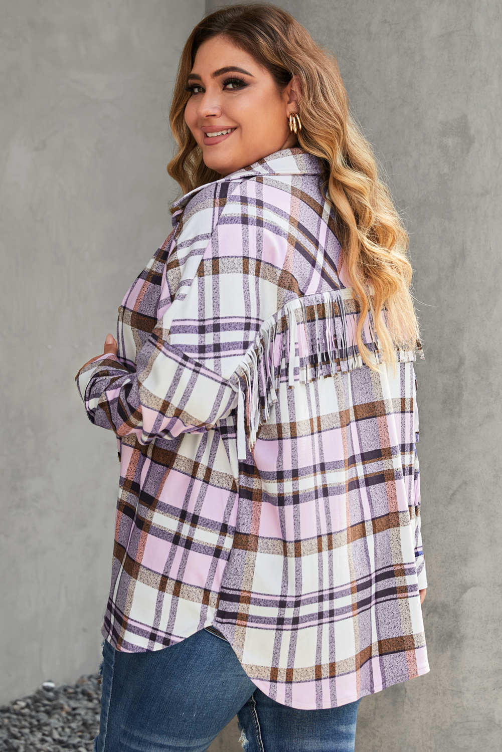Jaclyn Plaid Button Shacket main image 0