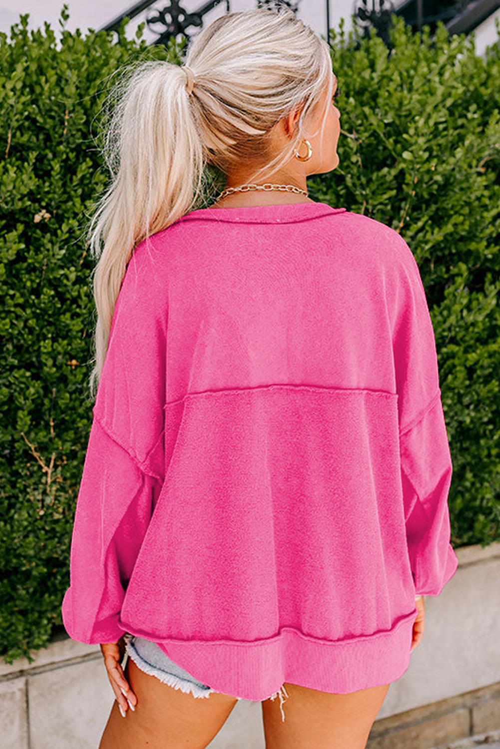 DROP SHOULDER HENLEY COLLARED SWEATER