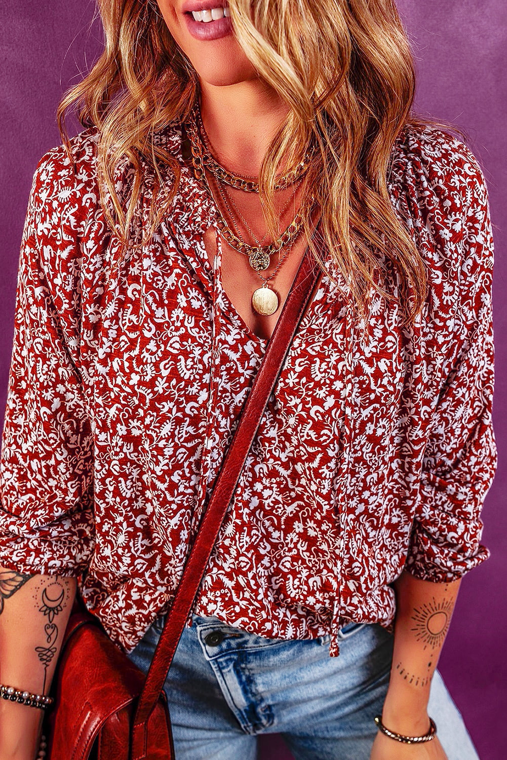 Zilla Floral Smocked Tie Blouse - Black