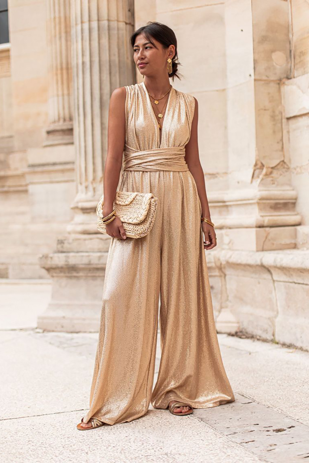 Off White Striped Crossover Style Strappy Full Jumpsuit