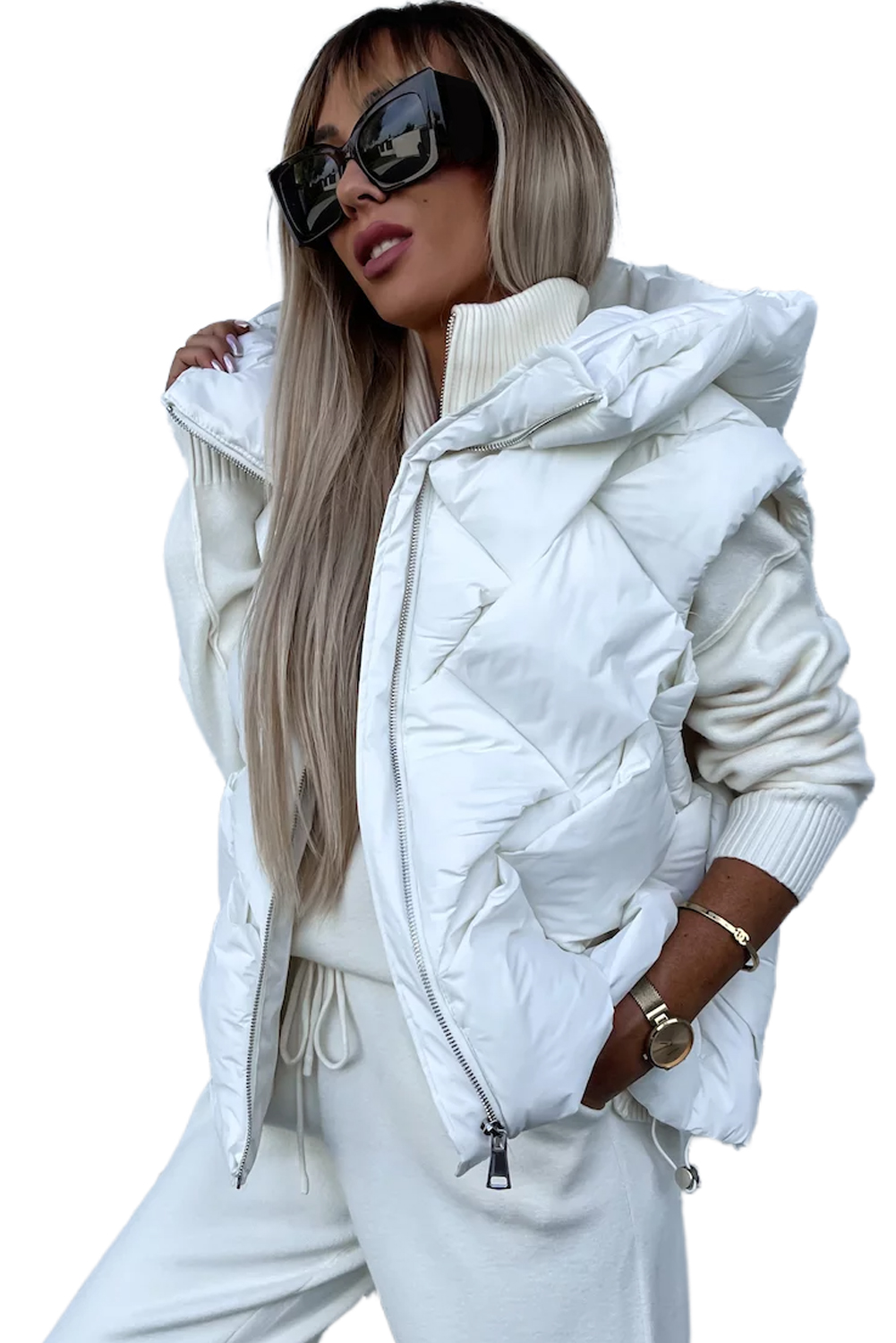 White Hooded Knitted Vest