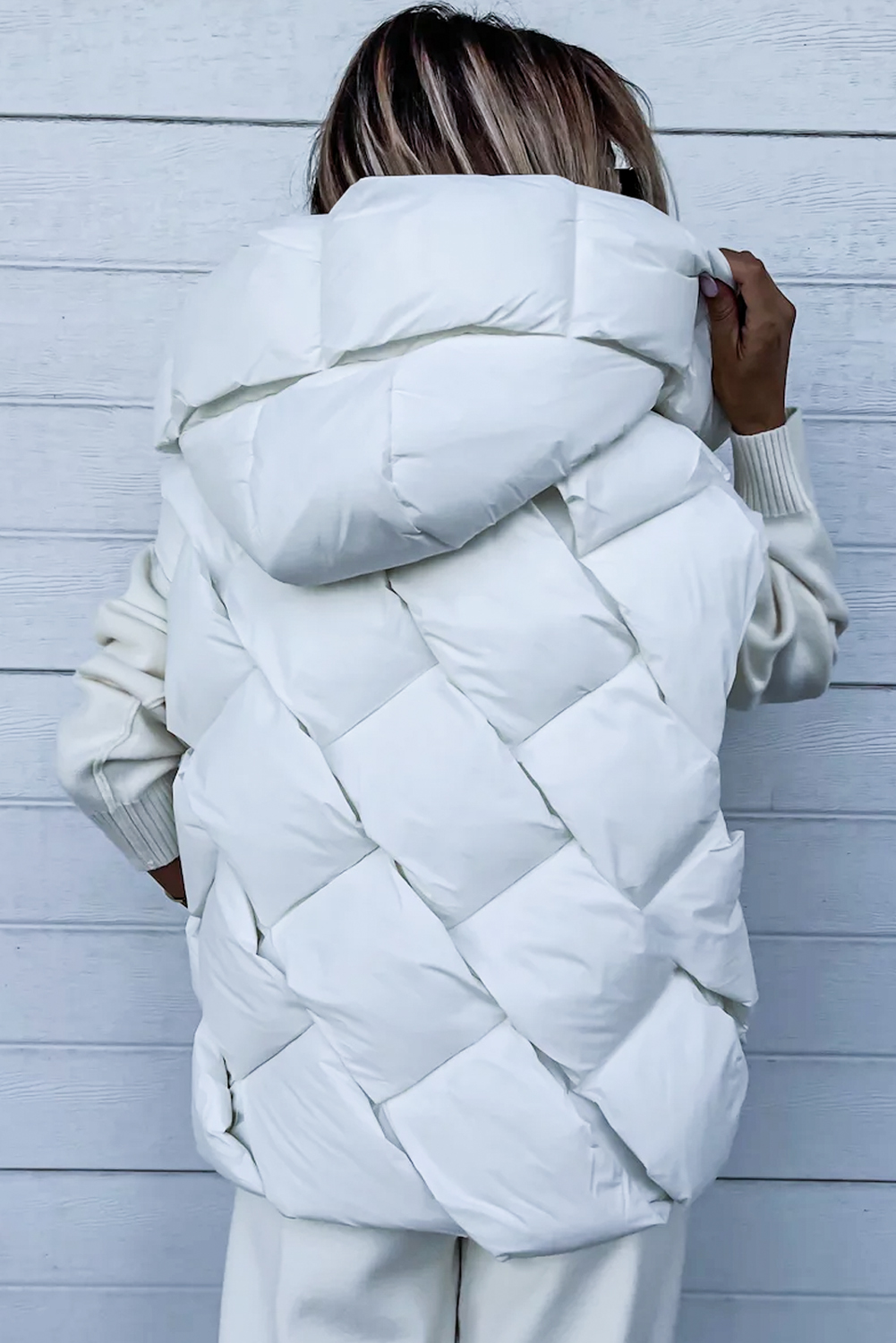 Hooded Pocketed Quilted Long Vest Coat main image 0