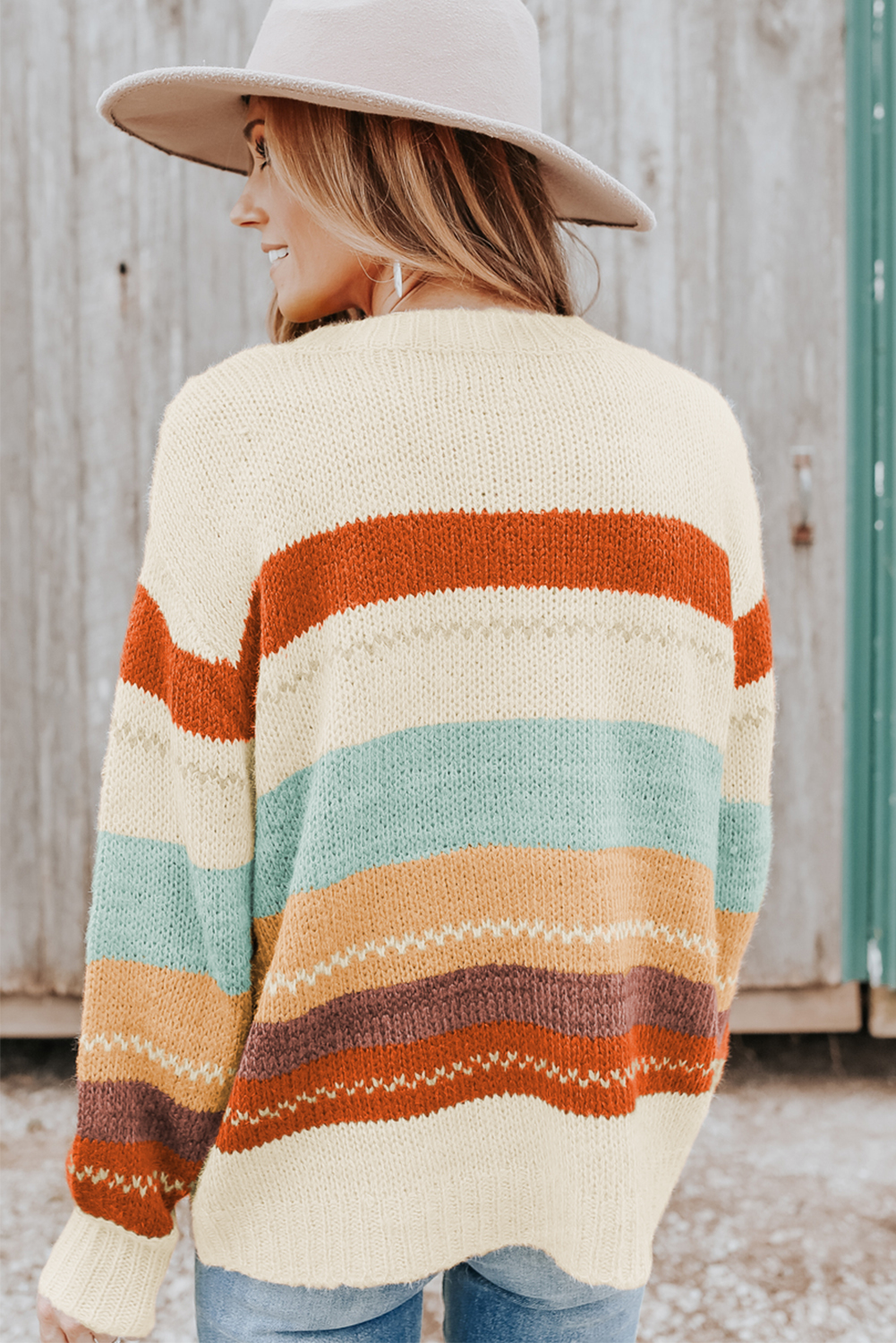 Color Block Round Neck Drop Shoulder Sweater main image 1