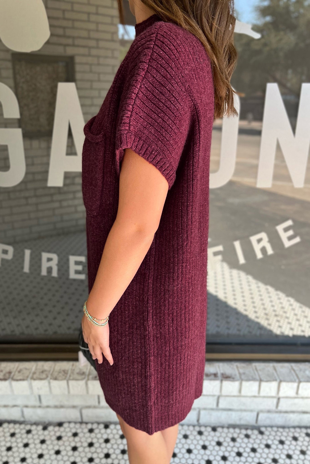 $9.97 Red Dahlia Patch Pocket Ribbed Knit Short Sleeve Sweater Dress Wholesale