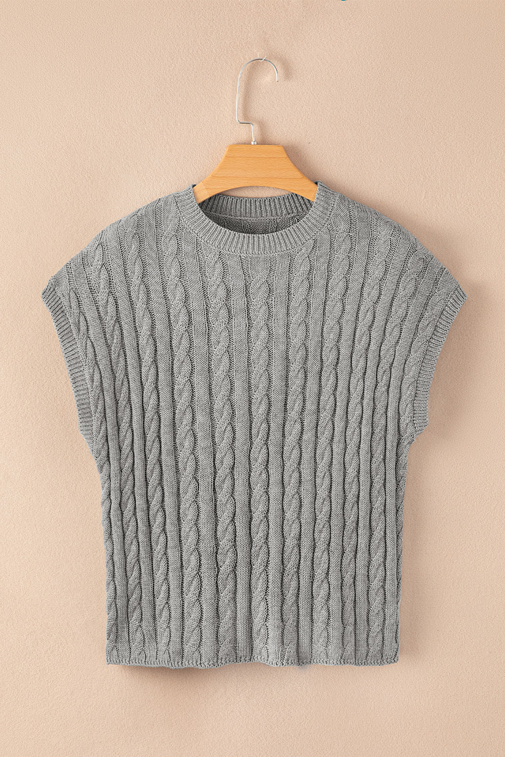 Grey Cable Knit Crew Neck Sweater With Black Trim main image 1