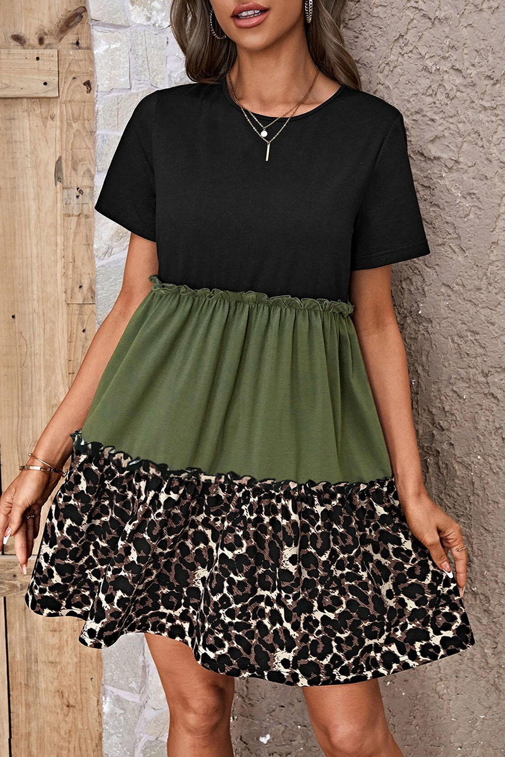 Stevie Shirt Dress - Green Leopard