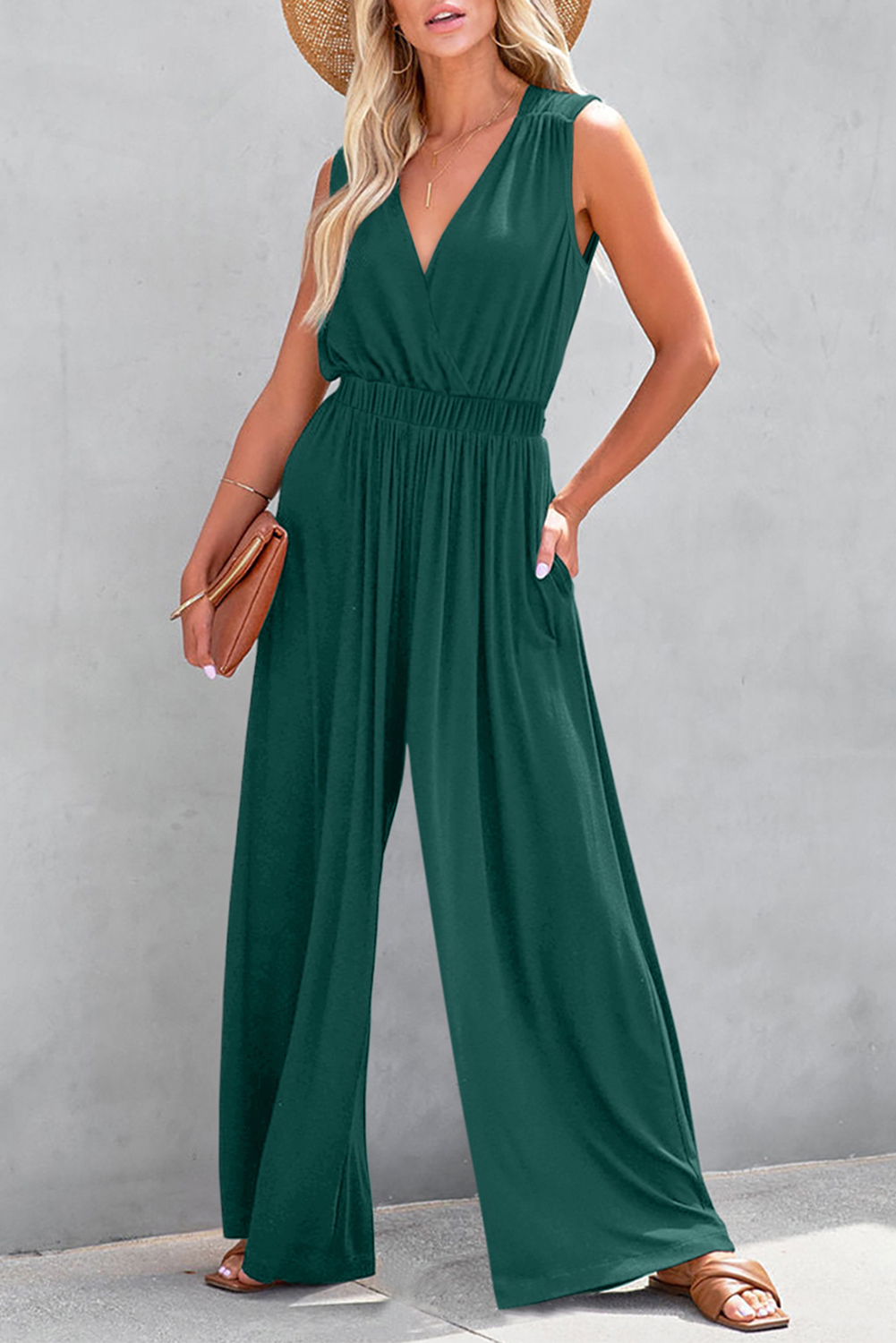 Jumpsuit Deep V Neck Slim Sleeveless Wide Leg backless for women main image 0