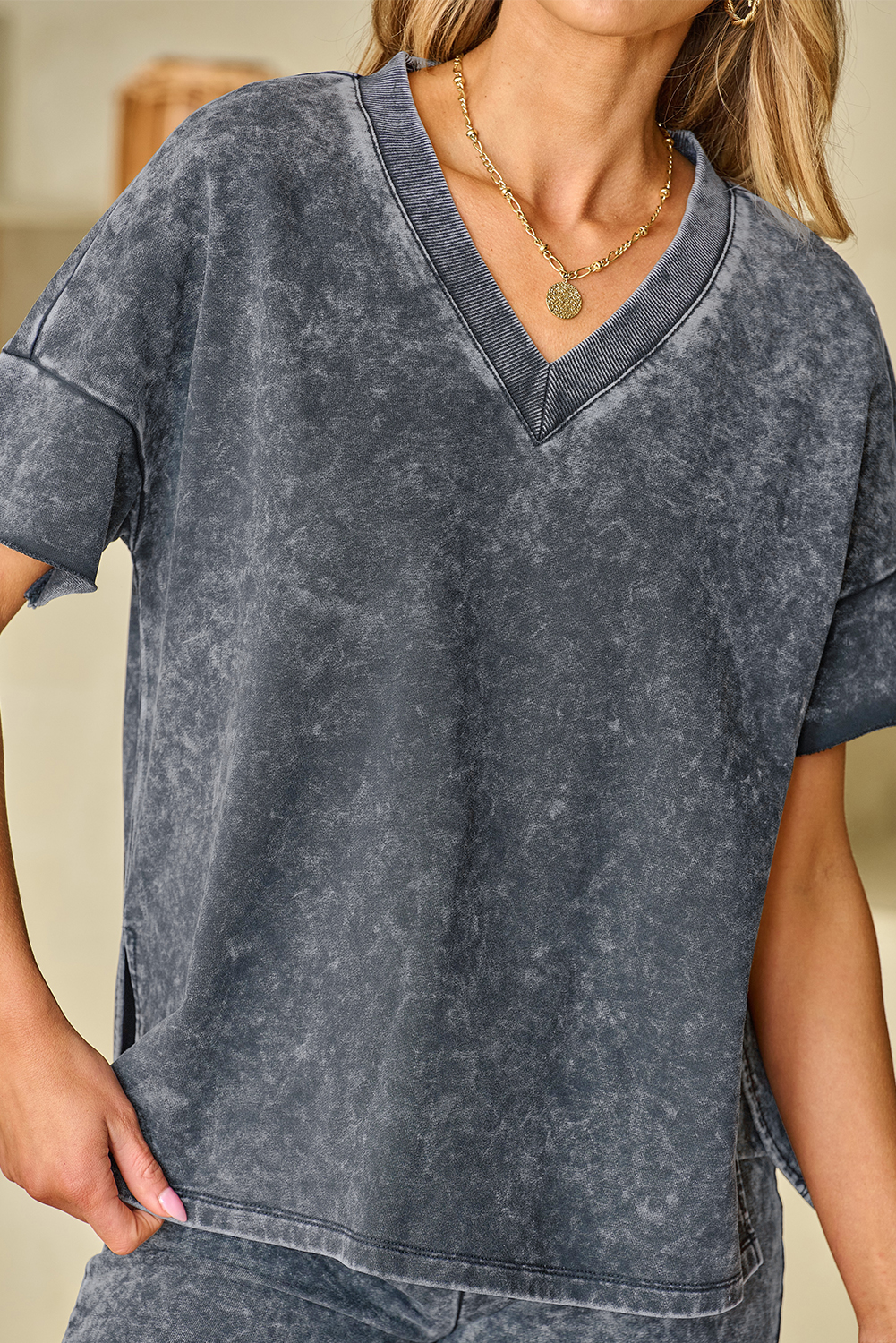 Mineral Washed Oversized Short Sleeve Basic Top