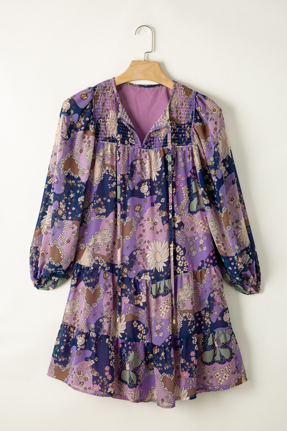 Women's Retro Purple Floral Butterfly Art Print Short Sleeve Midi Dress main image 1
