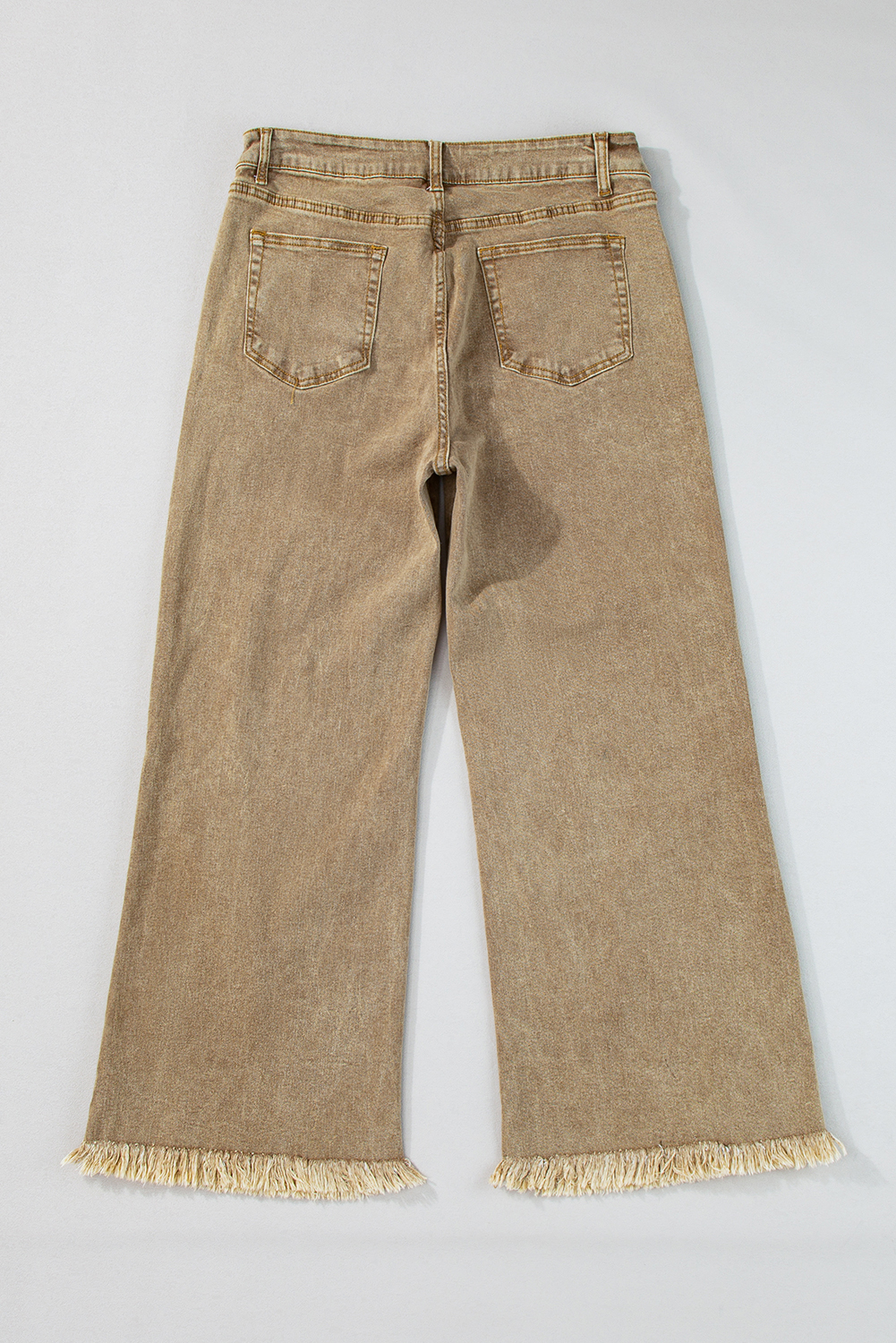 $11.79 Light French Beige Acid Washed High Rise Cropped Wide Leg Jeans