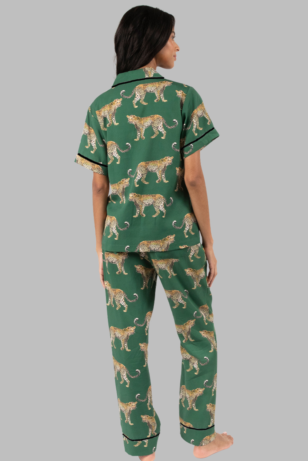 Green Cheetah Pajama Short Set