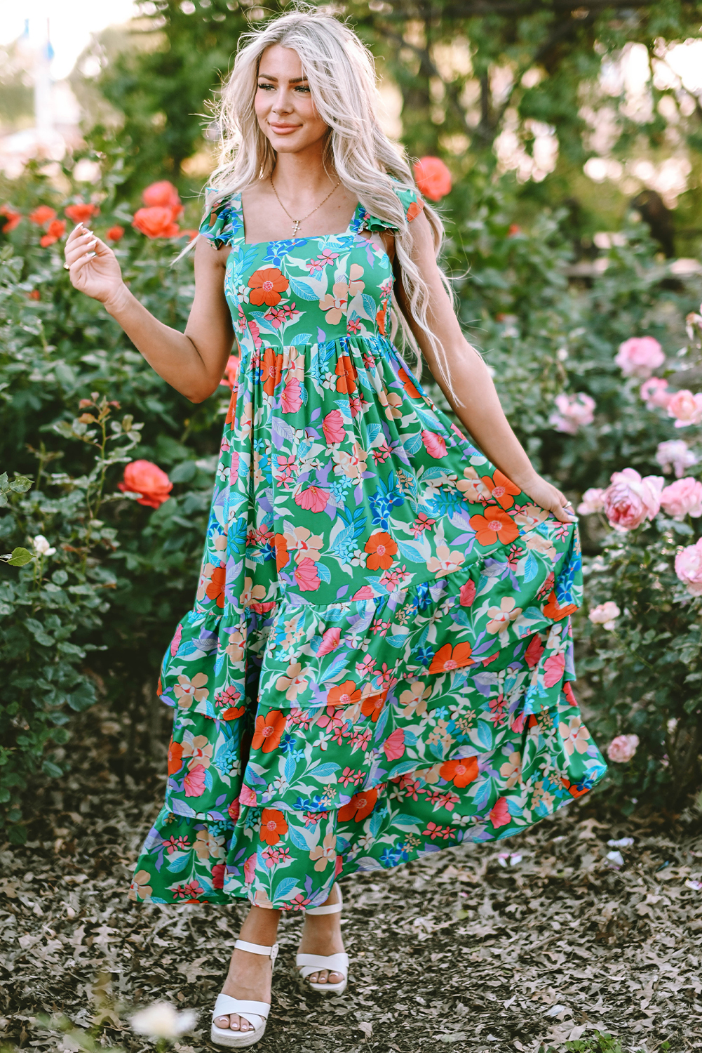 Green Multi Floral Sleeveless Dress main image 0