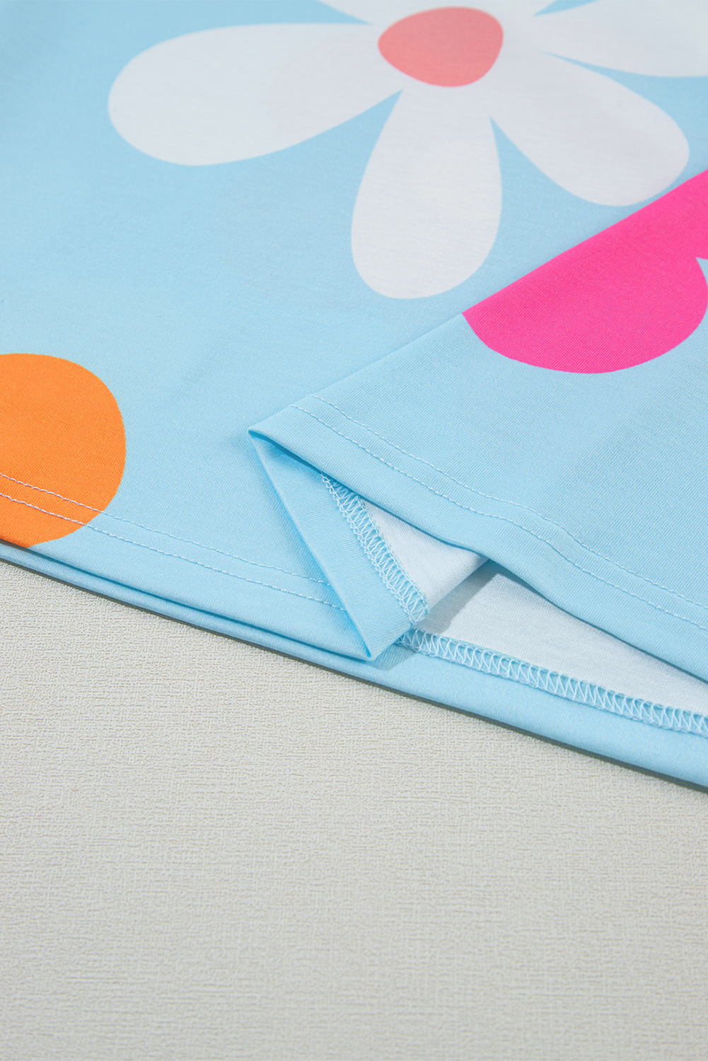 $3.96 Sky Blue Flower Print Bubble Sleeve Tee Wholesale