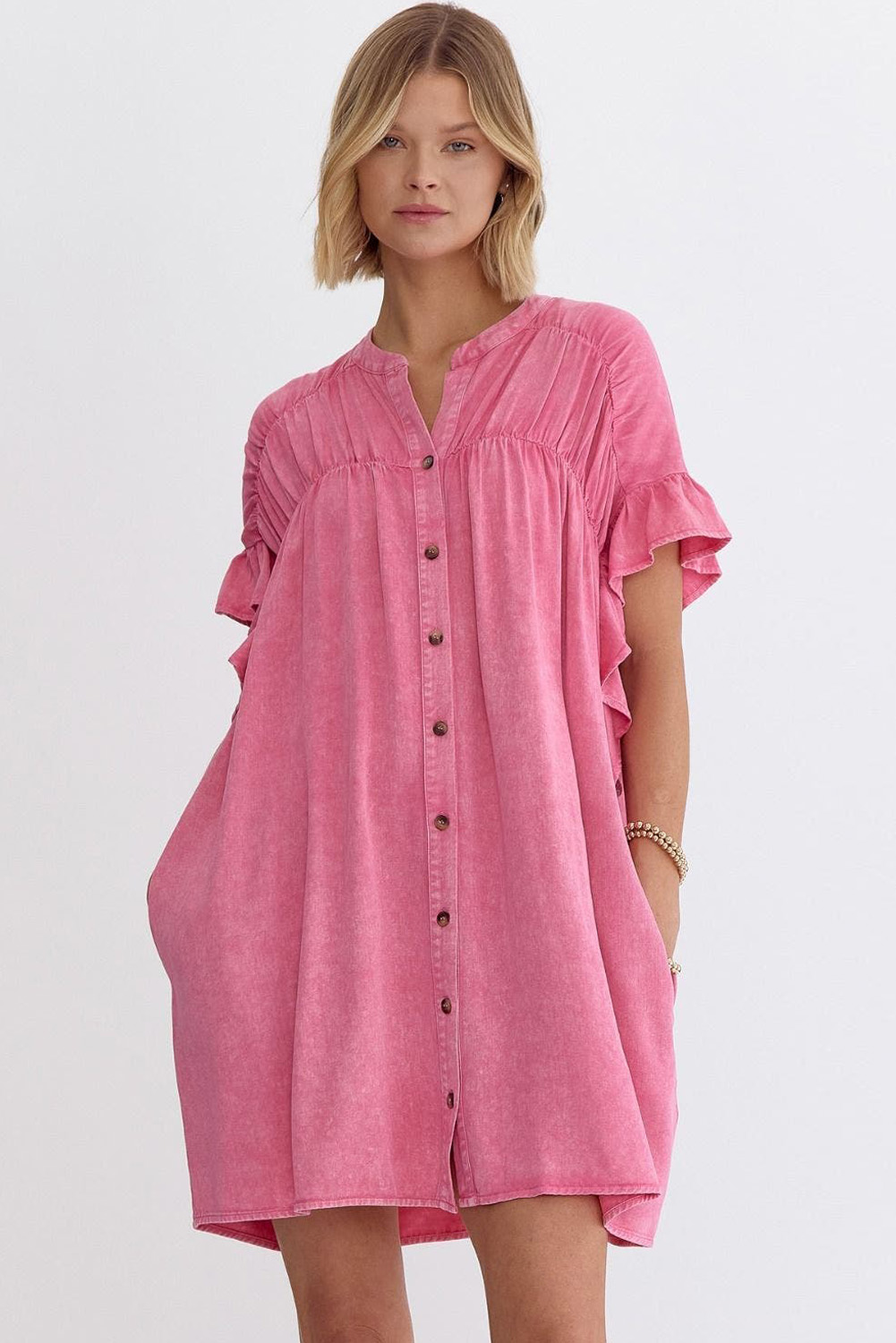 Ruffled Short Sleeve Mini Dress
