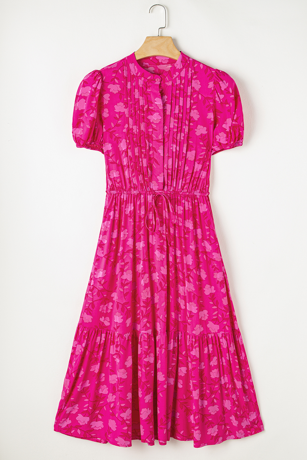Handprint Dream Apparel Corfu Floral Pleat Chest Drawstring Waist Cotton Dress Tasmin Pink main image 1