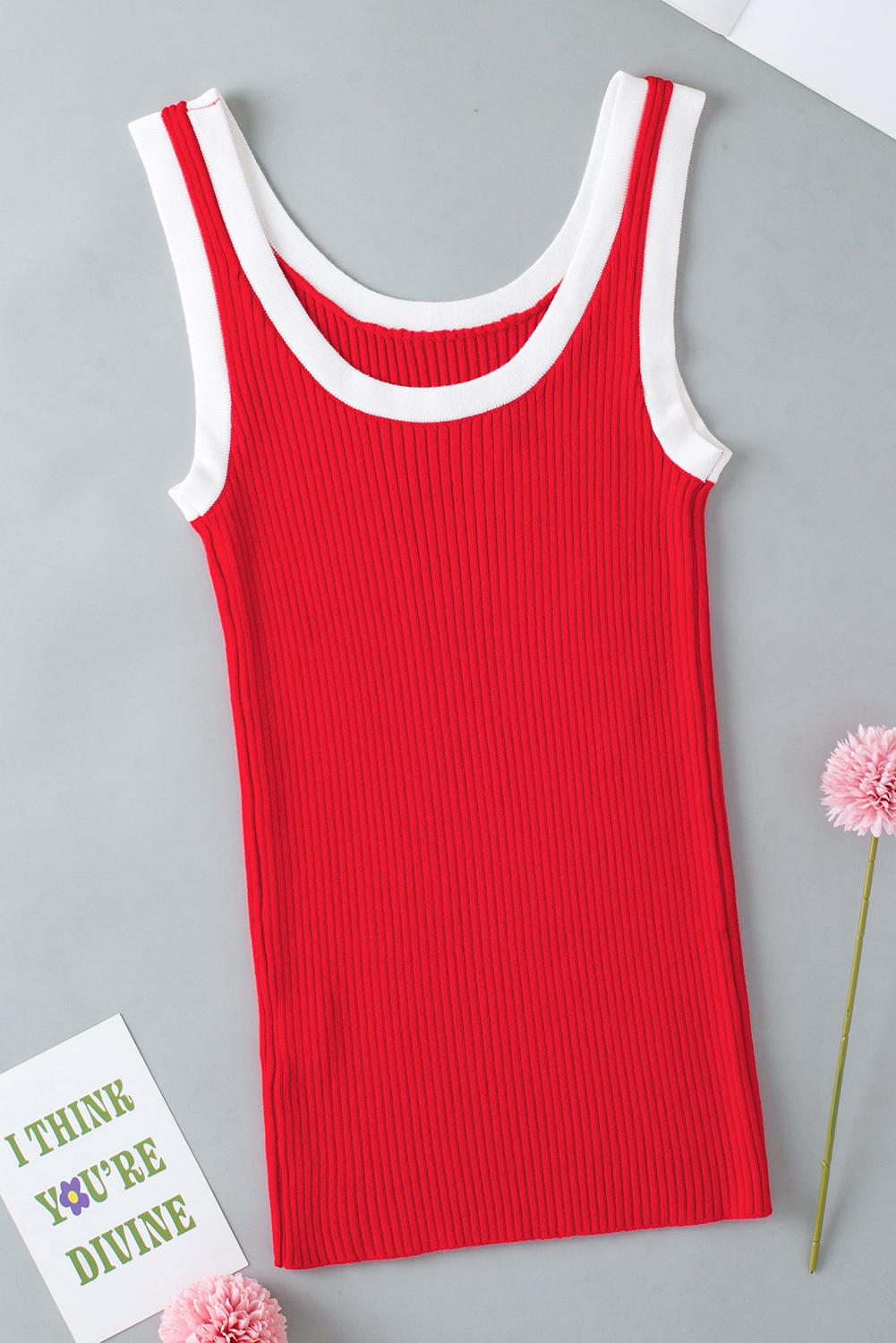 EARKOHA Women's Casual Ribbed Tank Top - Sleeveless Cami, Smoke Gray Colorblock Edge, Slim Fit U-Neck Summer Top - View #2