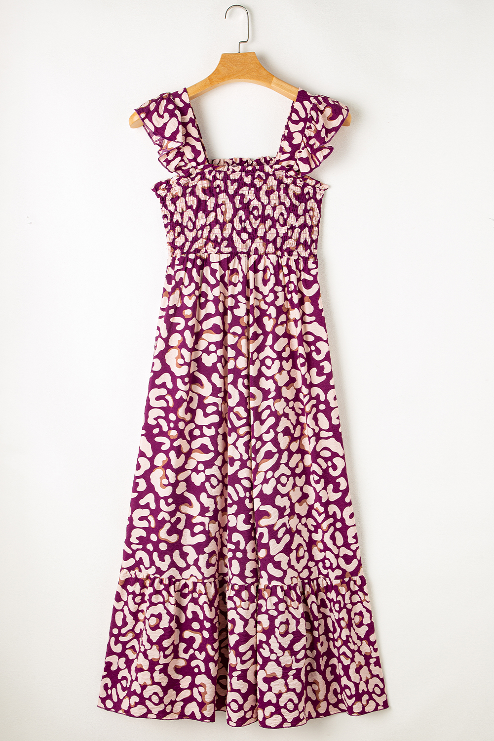 Pre-Order Rose Leopard Striped Patchwork Ruffled Long Sleeve Dress