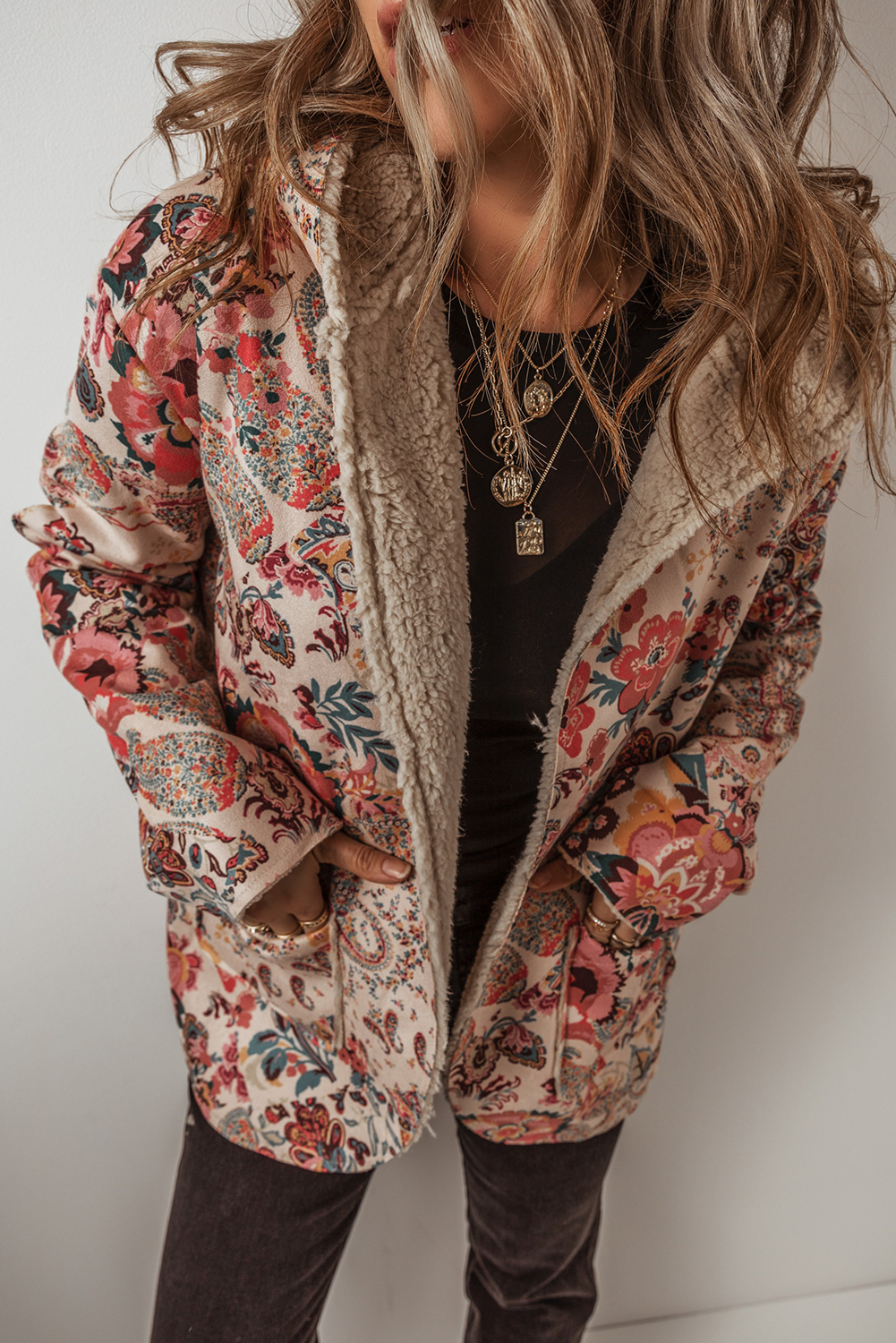 Floral Print Sherpa Jacket main image 1