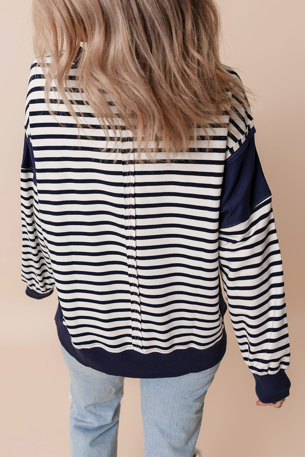Full Size Exposed Seam Color Block Long Sleeve Sweatshirt main image 1
