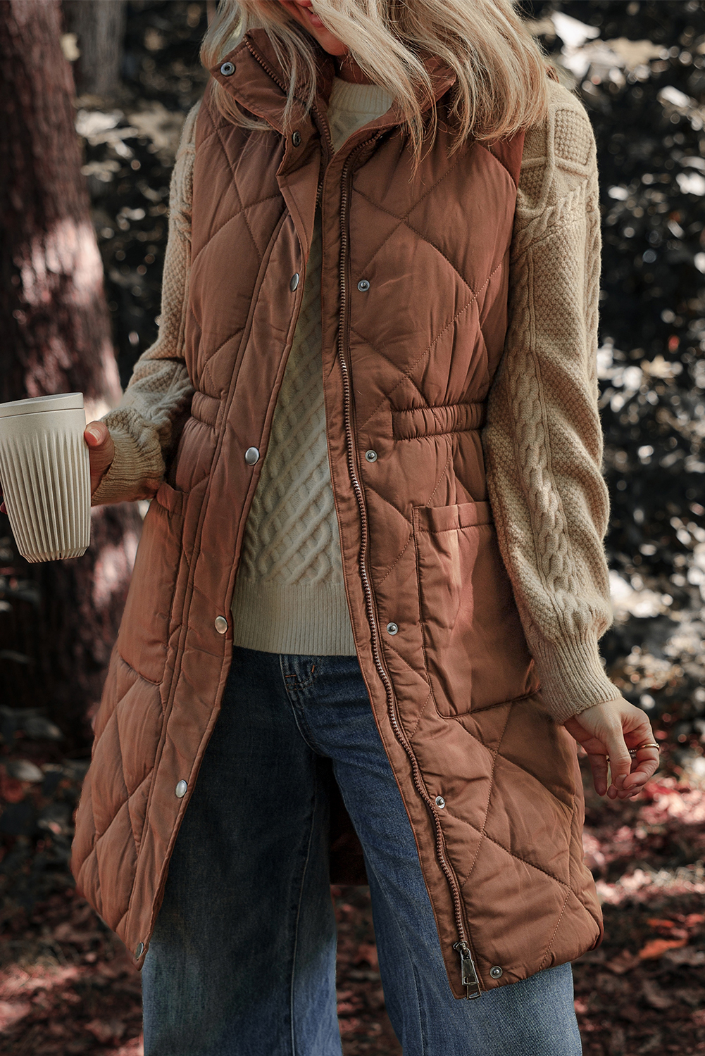 Longline Hooded Quilted Puffer Vest