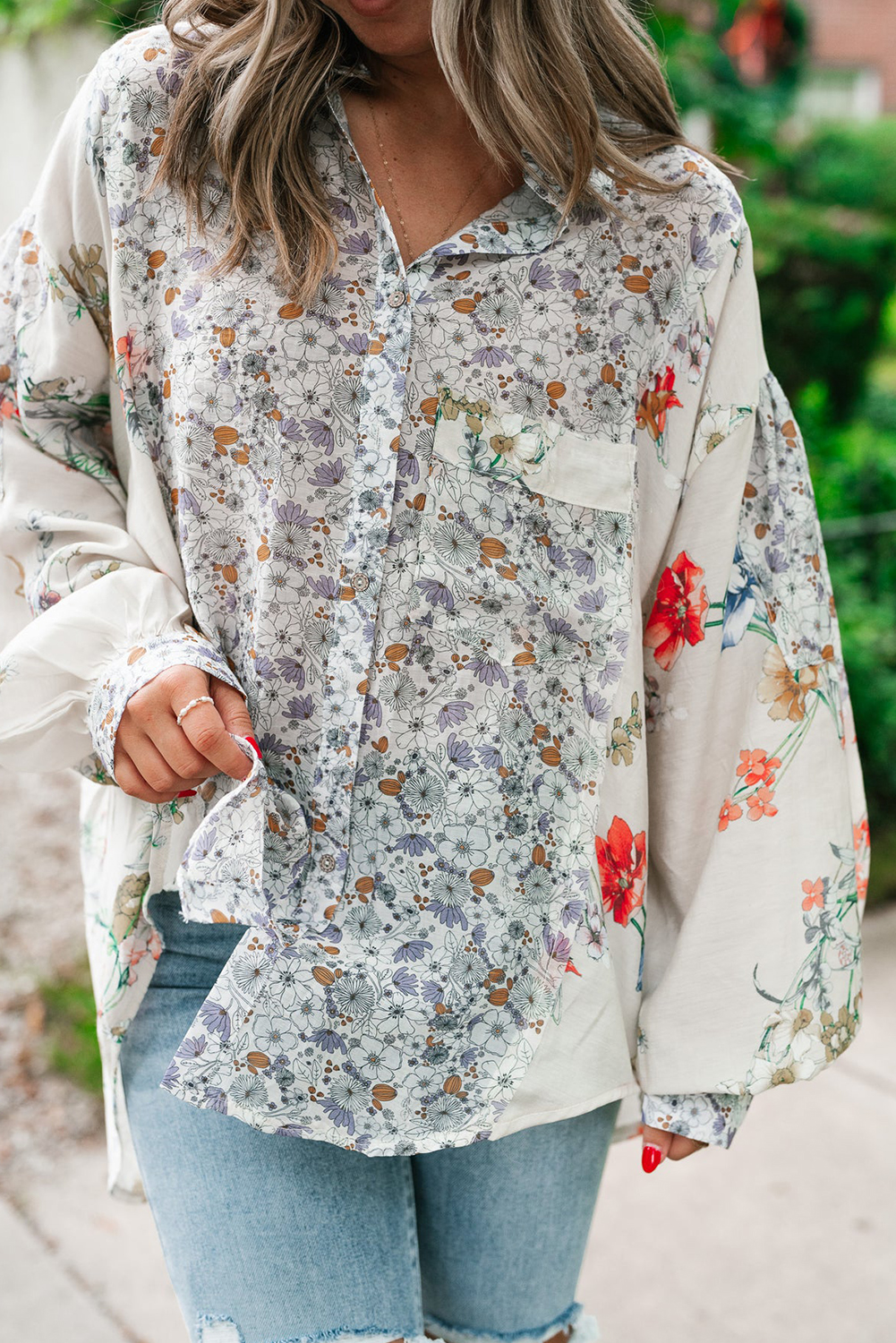 Printed Button Up Loose Shirt main image 0