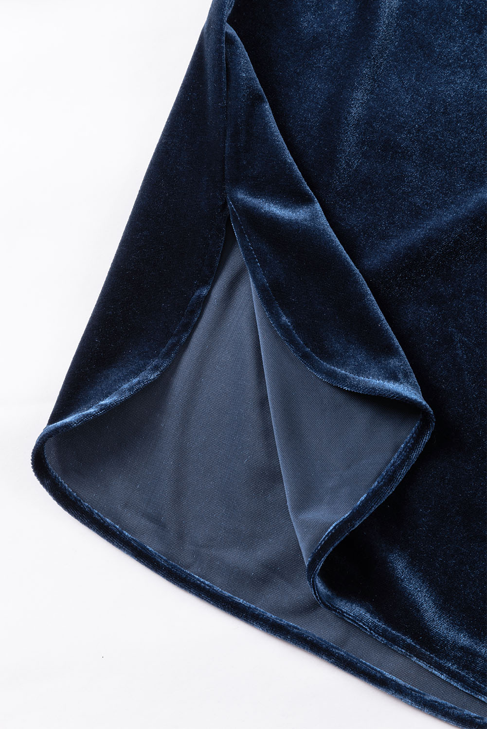$8.54 Navy Blue Frilled Neck Buttoned Front Velvet Top Wholesale