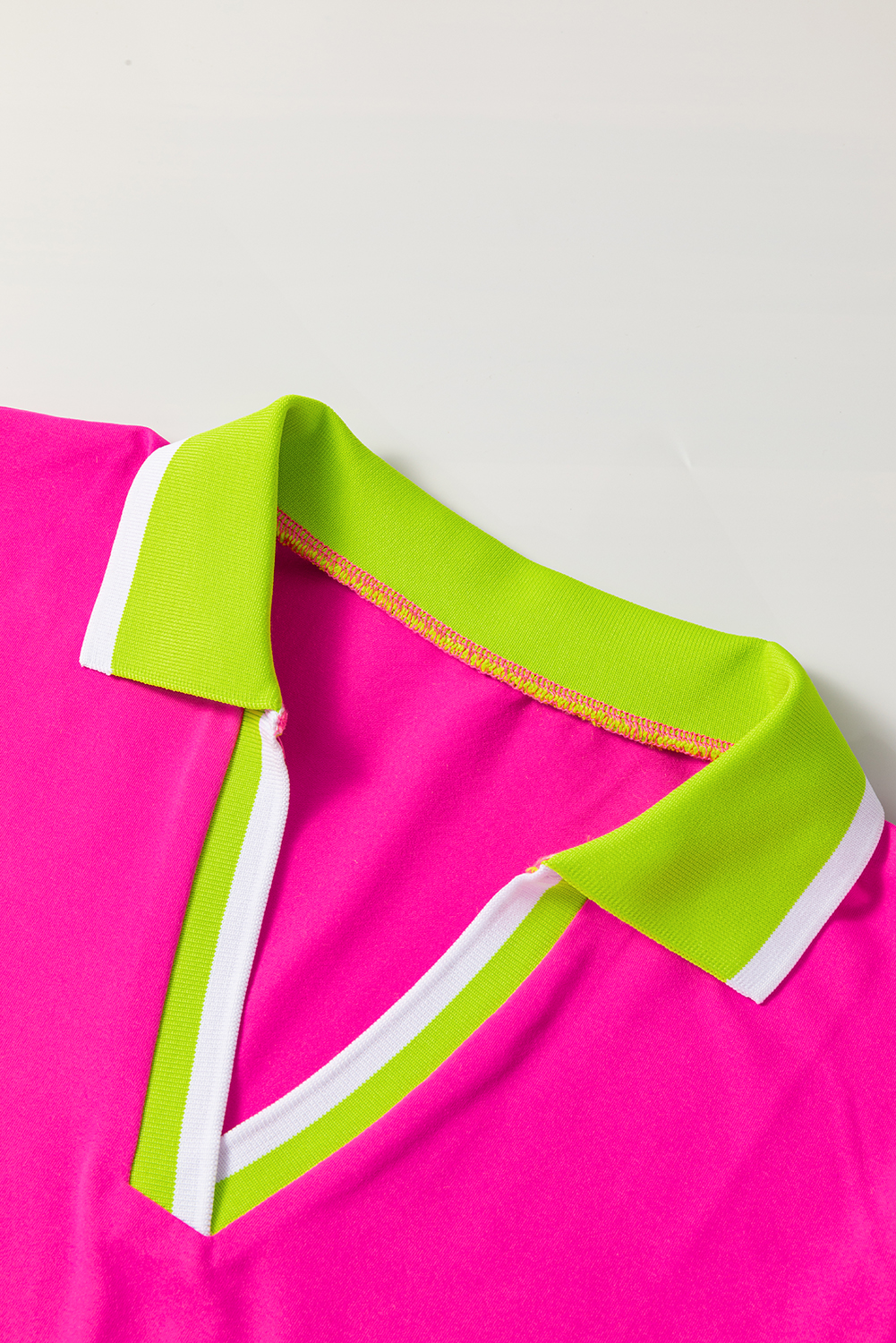 Rose Red Contrast V Neck Colorblock Wide Short Sleeve Top main image 0