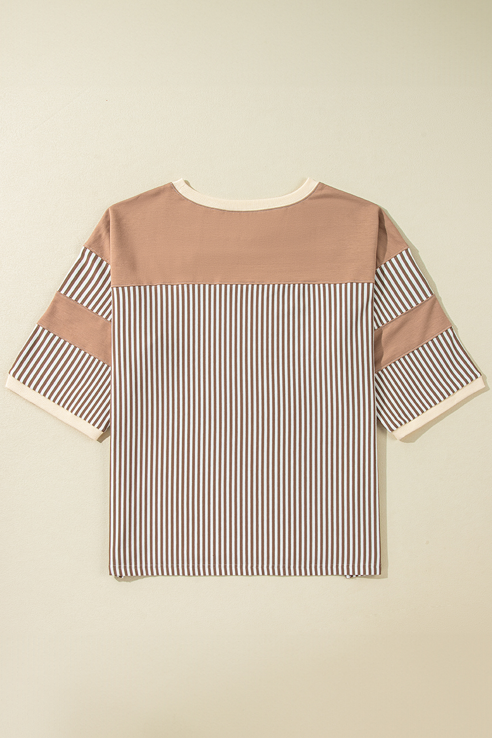 Pre-Order Khaki Stripe Ribbed Band Seam Detail Baggy Sweatshirt