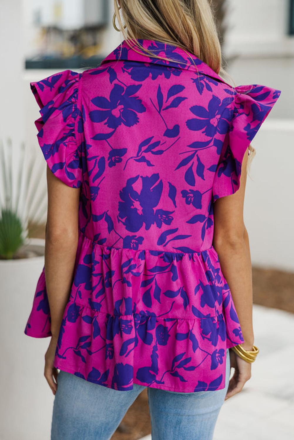 Floral blouse with high collar
