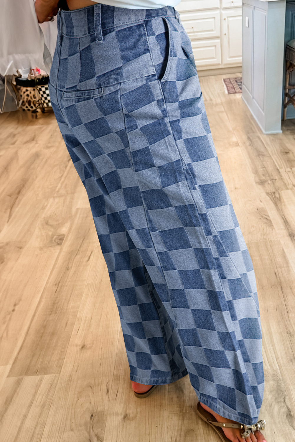 Dusk Blue Patched Pocket Textured Wide Leg Plus Size Jeans