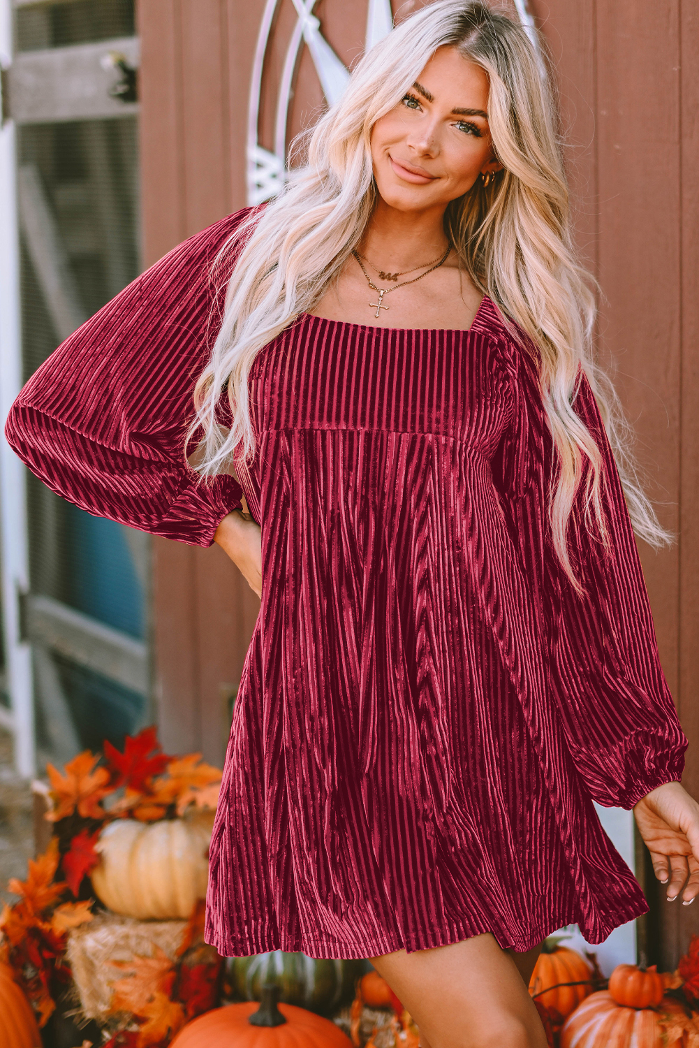 Velvet Square Neck Babydoll Dress
