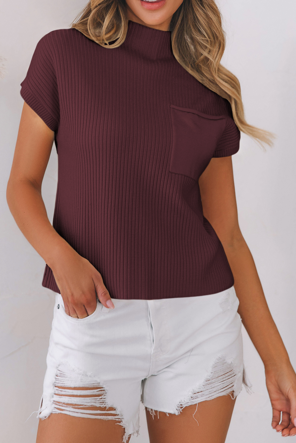 Sweet Generis Drop Shoulder Rib Knit Short Sleeve Sweater