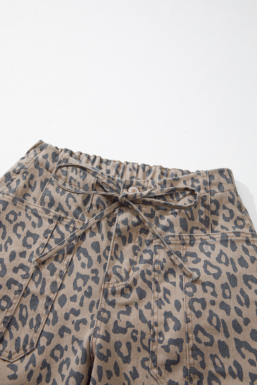 Blue Leopard Print Exposed Seam Detail Wide Leg Drawstring Jeans main image 1